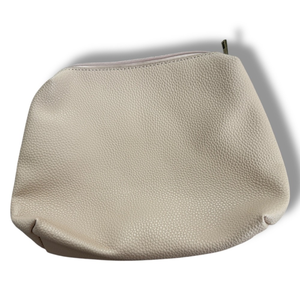 Anthropologie Pebbled Faux‎ Leather Cosmetic Makeup Pouch Neutral